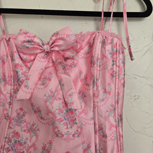 Sugar Thrillz Pink Floral Taffeta Corset Bow Dress, S - Picture 5 of 12